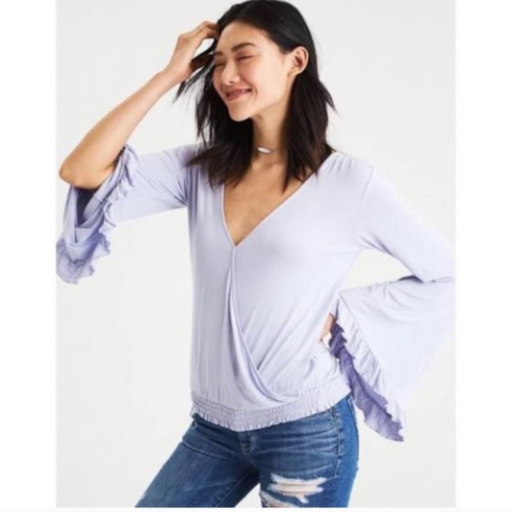 American Eagle Lavender long sleeve deep V top